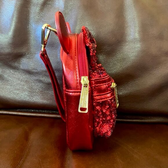 Disney Parks Loungefly Minnie Mouse Red Sequin Mini Backpack Purse Wrist… - Picture 5 of 10